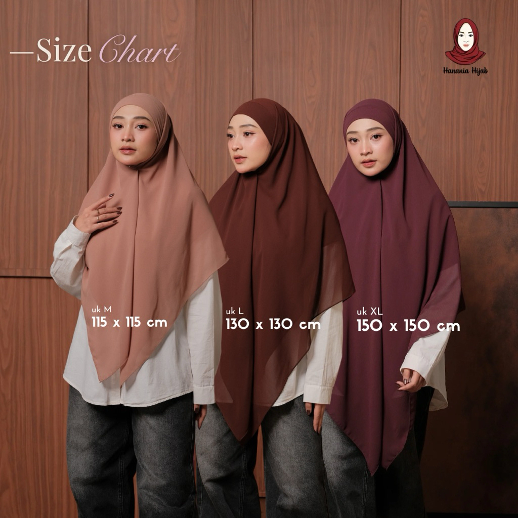 Hanania Hijab - Aura Khiban French Square Segiempat Tali Size M | Khimar Bandana Ceruty Babydoll
