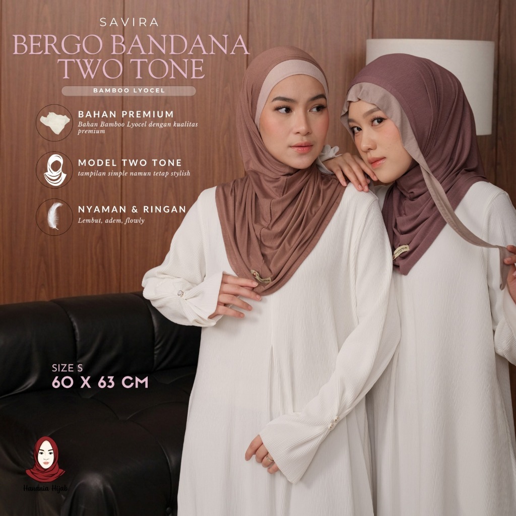 Hanania HIjab - Savira Bergo Instan Bandana Two Tone Size S Rayon Bamboo | Bergo Bandana Kombinasi