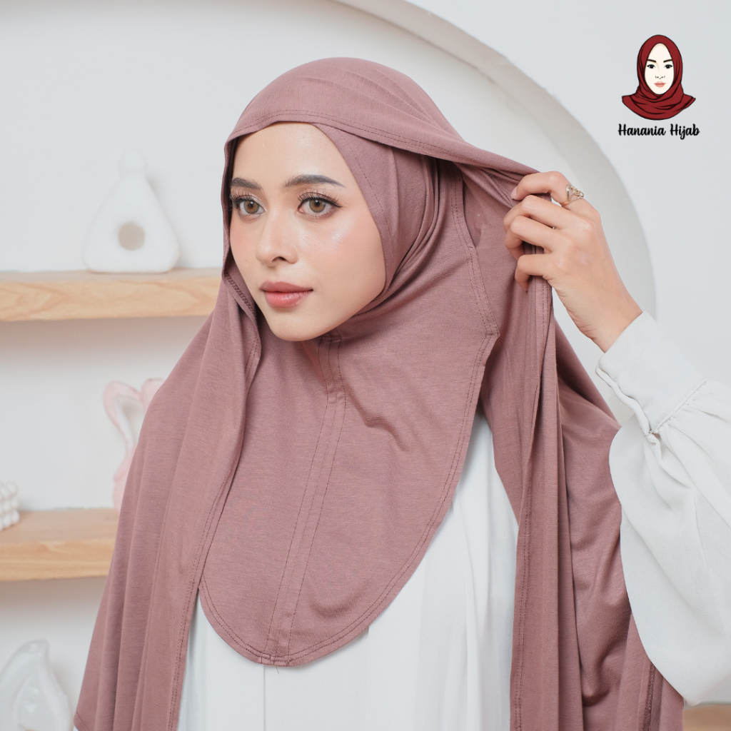 Hanania Hijab | Zhia Pashmina Oval Inner Leher Kaos Rayon Cooltech | Pashmina Meleyot Instan 2In1