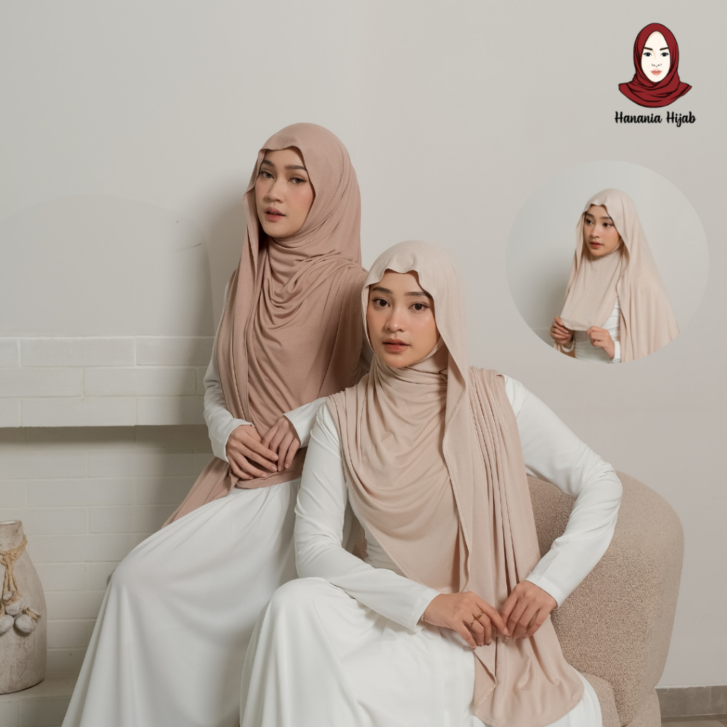 Hanania Hijab | Zhia Pashmina Oval Inner Leher Kaos Rayon Cooltech | Pashmina Meleyot Instan 2In1